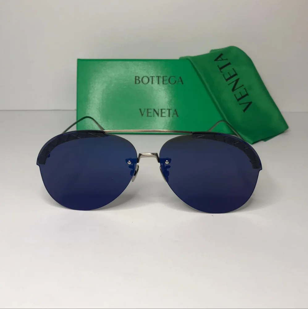 New - 💯original Bottega Veneta Blue Pilot Unisex Sunglasses BV0242S 003 63.